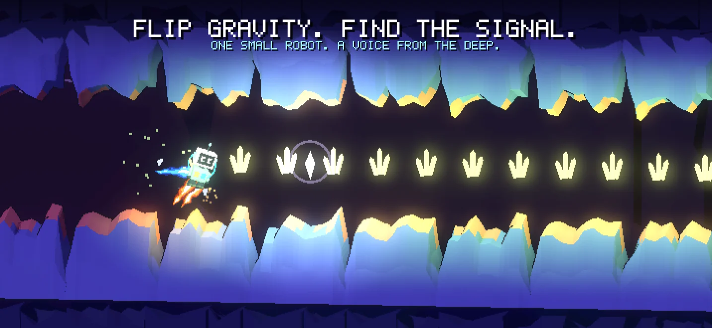 Flip gravity. Find the signal. HOP-7 thrusts through a corridor of crystal spires.