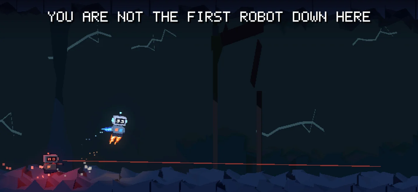 You are not the first robot down here. HOP-6 tracks HOP-7 with a red laser.